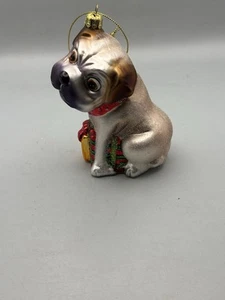Vintage Dog Ornament Bulldog Puppy Glass Glitter Christmas Tree Decor - Picture 1 of 9