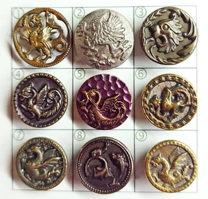 Scelta ~ Bottoni quadro antichi drago creatura favolosa ~ piccoli da 5/8" a 11/16" - Foto 1 di 12