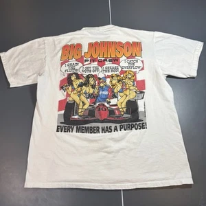 Vintage Big Johnson Pit Crew T-Shirt Einzelnaht Größe Large lustig weiß - Bild 1 von 11