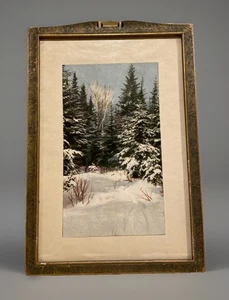 Vintage 7x9" Litho Druck "Snowy Woods" Winterszene mit Originalrahmen & Glas - Bild 1 von 4