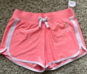 Justice Girls Peach Dolphin Shorts Elastic Waistband Logo Bow Size M 10 - Picture 1 of 8