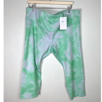 Nike Womens Training 2X Leggings Green White Tie Dye Activewear Pants - Image 1 of 4