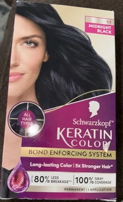 Color de cabello antiedad Schwarzkopf Keratin Color permanente #1.1 NEGRO MEDIANOCHE Foto 1 de 2