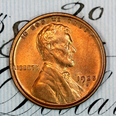 * 1925-S * SUPERB+ BLAZING RED GEM BU MS LINCOLN WHEAT PENNY * FROM COLLECTION - Image 1 of 4