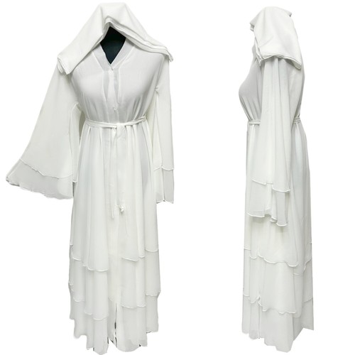 OFF WHITE Abito lungo donna bianco chiffon anteriore aperto Abaya Jalabiya
