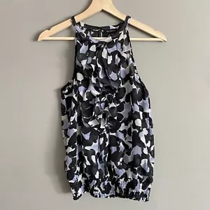 The Limited Ruffle Neck Blue Printed Tank Top Womens Size Medium - Picture 1 of 5