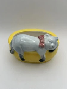 Vintage Sleeping cat Planter 3.5"H X 5.5"L X 4"W Bright Yellow - Picture 1 of 6