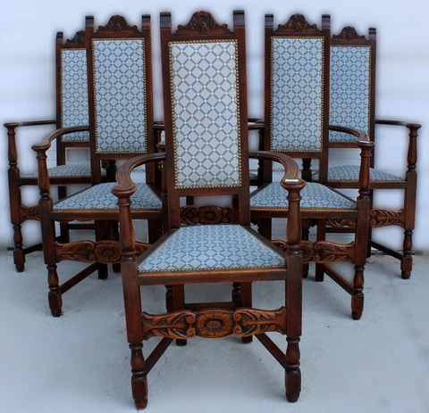Antique French Renaissance Caquetoire Dining Armchairs Sold Individually Cover