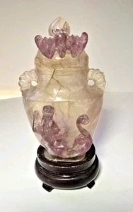 Antike handgeschnitzte chinesische Amethyst 4,75" FLEDERMAUS & EIDECHSE Flasche in Original Box - Bild 1 von 23