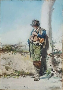 GIUDICI Rinaldo(1853-1921), Italian painter, gorgeous,watercolor. "LITTLE PIP - Picture 1 of 4