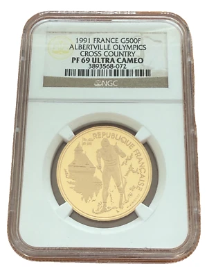 France 1991 Gold 1/2 oz 500 Francs NGC PF69UC Olympics - Cross Country - Image 1 of 2