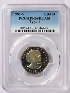 1981-S $1 Susan B. Anthony - PCGS PR69DCAM tipo 1 - Imagen 1 de 2