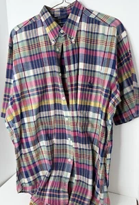 Herren Lachs Kariert Nautica 100% Baumwolle Kurzarm Button Down Hemd Größe L - Bild 1 von 4
