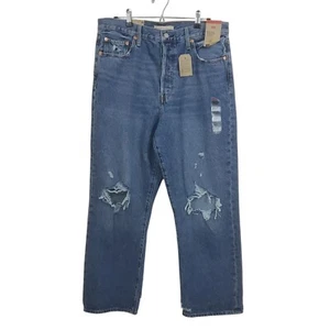 Pantalones de mezclilla Levi's Ribcage tobillo recto desgastados nuevos con etiquetas talla 32 x 27 Boho Grunge - Imagen 1 de 11