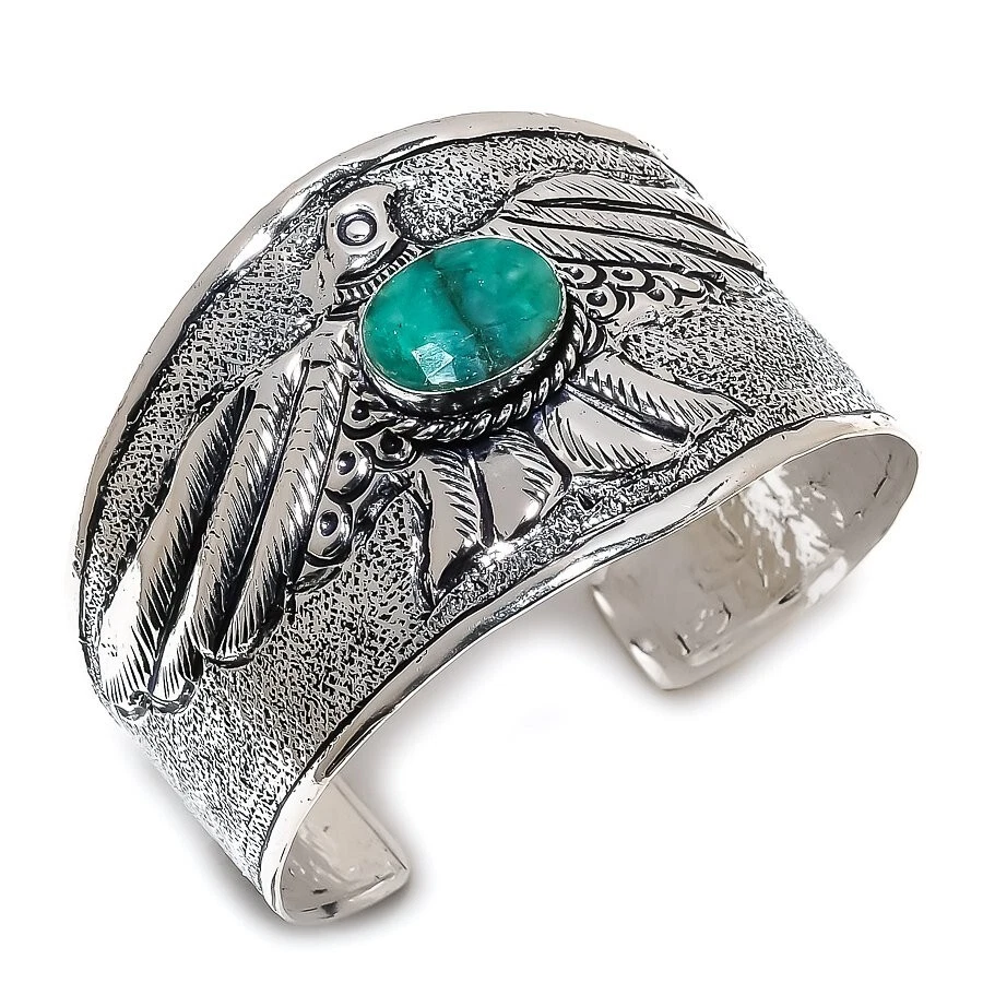 Brazalete ajustable Eagle - Piedras preciosas esmeralda hecho a mano para joyería KC-115 Foto 1 de 1
