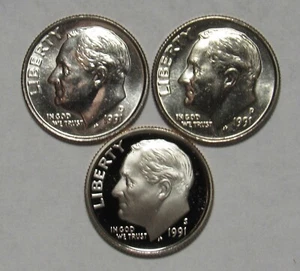 1991 P,D&S Roosevelt Dimes in BU and Proof condition - Picture 1 of 2