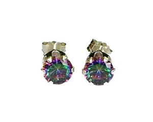 Rainbow Fire Mystic Topaz Round Sterling Silver Stud Earrings - Picture 1 of 5