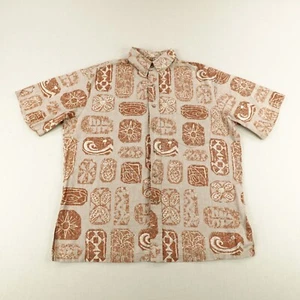 Kahala Shirt Mens Medium Brown Beige Hawaiian Tribal Button Up Aloha Camp - Picture 1 of 11