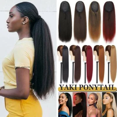 22" Afro Kinky Curly Ponytail Clip In Hair Extensions Real Natural as Human Wavy - Image 1 of 4