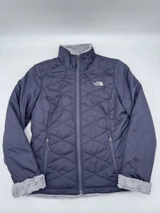 North Face Jacket Womens Medium Plum Purple Quilted Coat Faux Fur Lined Fuzz - Picture 1 of 11