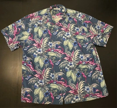 Camisa hawaiana Tommy Hilfiger púrpura y azul floral 70 % seda para hombre talla XXXL/TTTG Foto 1 de 3