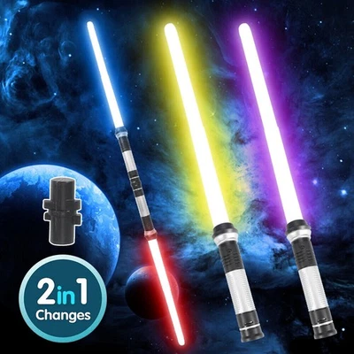 2Stück 2in1 Laserschwert Star Lichtschwert Schwert Mit Licht 7 Farben Für Kinder - Bild 1 von 4