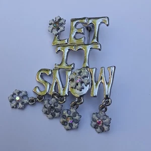 Weihnachten LET IT SNOW ANSTECKNADEL / Brosche | Holiday Christmas Pin Vintage - Bild 1 von 5