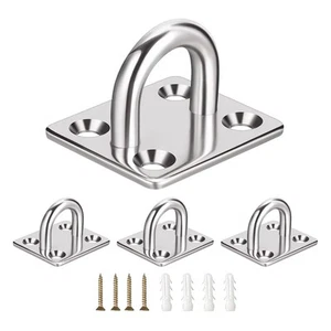 4 PCS Square Stainless Steel Pad Eye Hooks for Secure Wall, Ceiling, Floor Mo... - Picture 1 of 6
