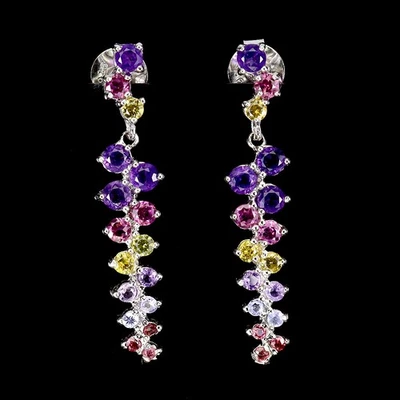 925 Sterling Silver Earrings Round Amethyst Garnet Sapphire Gemstone Jewelry - Image 1 of 4