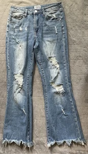 Insane Jean Womens 9/28 Flare Distressed Raw Hem High Rise Denim Pants - Picture 1 of 12
