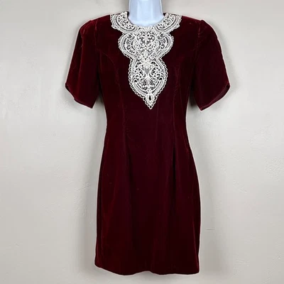 Vestido Jessica McClintock Negro Terciopelo Encaje Ribete Mujer 8 De Colección Festivo Vacaciones Foto 1 de 4