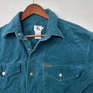 Camisa De Colección Calvin Klein Pana Manga Larga Abotonada Verde Azulado Para Hombres M - Imagen 1 de 6
