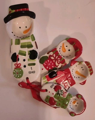 Pier1 Set of 4 Ceramic Snowman Measuring Spoons. New w/out tags. - Image 1 of 4