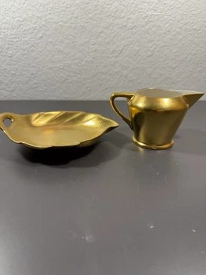 VTG Pickard Porcelain Creamer & Open Sugar Bowl Set 24Kt Gold Finish Etch Floral - Image 1 of 4