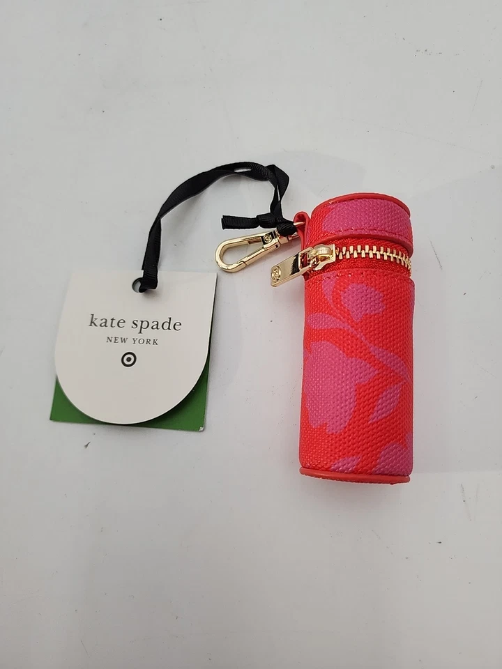 NUEVO CON ETIQUETAS Lona Kate Spade Target Rojo Rosa Floral Lápiz Labial Bolso Dije Foto 1 de 3