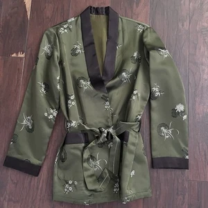 Kimono Jacke Vintage grün schwarz bestickt - Bild 1 von 7