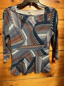 Kokoon Damen Bluse Größe S Mehrfarbig Blau/Braun Geometrisches Muster - Bild 1 von 4