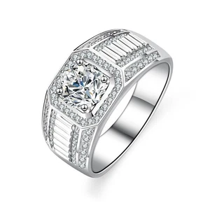 Men's 1Ct D Color VVS1 Clarity Moissanite Wedding Band Ring 925 Sterling Silver - Picture 1 of 7