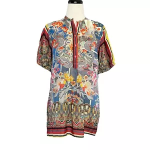 NUOVA tunica donna Johnny Was Hillan Morii taglia S blusa seta stampata multicolore - Foto 1 di 10