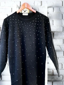Nancy Heller Vintage 100% Cashmere Midi Sweater Dress Black Size: L Made: Italy - Picture 1 of 10