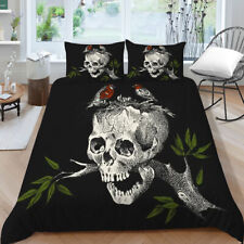 Skull Bird's Nest Black Duvet Quilt Cover Queen Nature Bedding Set Pillowcase