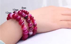 6/8/10/12mm Multi-color Striped Agate Round Beads Elastic Bracelet 7.5'' PB175 - Picture 1 of 5
