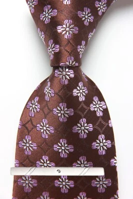 Nueva Corbata Clásica a Lunares Marrón Púrpura JACQUARD TEJIDA 100% Seda Para Hombre Foto 1 de 4