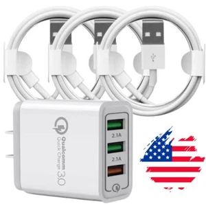 3 Port USB Home Fast Wall Charger for iPhone 14 13 12 11 Plus Pro Max XR SE Lot - Picture 1 of 15