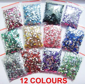 3mm 4mm 5mm HIGH QUALITY RHINESTONES GEMS CRYSTALS FLAT BACKED 12 COLOURS UK! - Picture 1 of 1