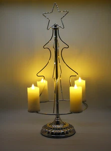 Weihnachtsbaum mit 4 LED Stumpenkerzen Kerzenhalter Metall silber Advent Deko - Bild 1 von 5
