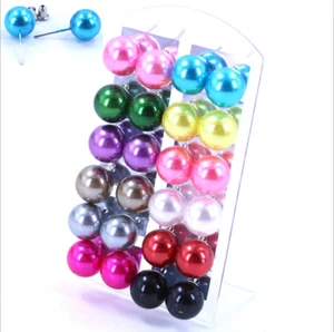 12 Pairs New Fashion Style Women Party beauty Pearl Round Ear Stud Earring Set - Picture 1 of 5