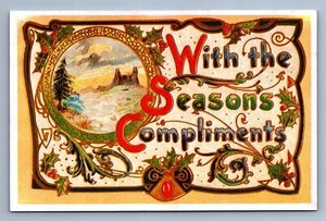 Postcard Vtg Reproduction Christmas Holiday Season's Compliments Mistletoe - Picture 1 of 2