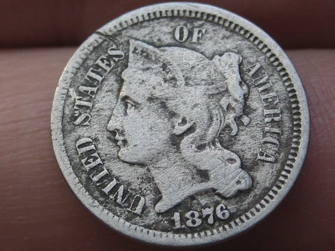 1876 Three 3 Cent Nickel- Fine/VF Details Cover