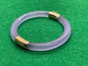 VINTAGE LAVENDEL LILA 14K 14 KARAT GELBGOLD JADE ARMREIF ARMBAND 34,9 G 24 CM - Bild 1 von 4